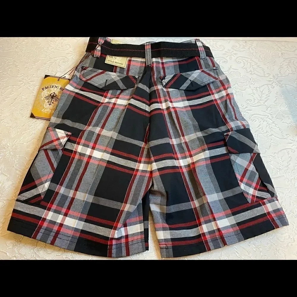 Pacific Blue Boys Plaid Fashion Shorts size:12